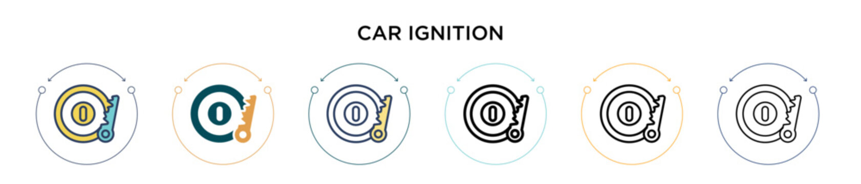 Car ignition icon in filled, thin line, outline and stroke style. Vector illustration of two colored and black car ignition vector icons designs can be used for mobile, ui, web