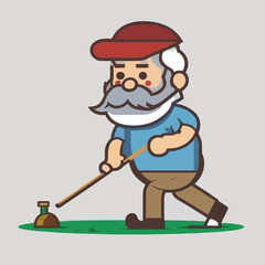 Croquet player hitting the ball. Croquet sport club. cartoon vector illustration.