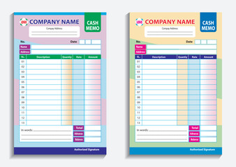 Abstract Cash Memo Design,  Professional Cash Memo Template Vector for Business, Cash Memo is a source document used in case of a cash transaction between the seller and a buyer. 