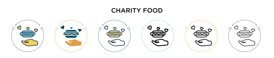 Charity food icon in filled, thin line, outline and stroke style. Vector illustration of two colored and black charity food vector icons designs can be used for mobile, ui, web