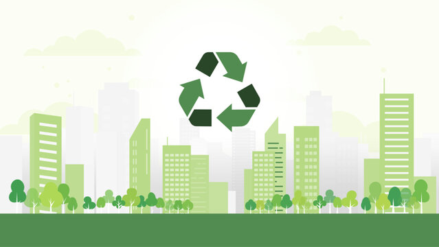 Green City and Recycle concept.Environment and Ecology sustainable development concept. Vector Illustration.