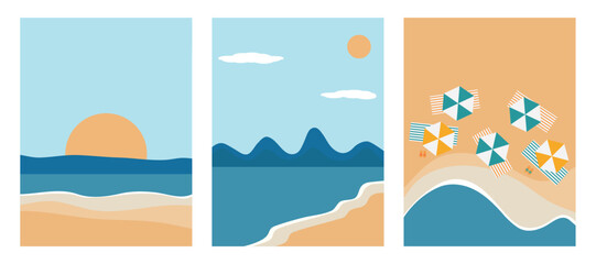 Set of banners with summer beach, vector illustratoin. Banner background.