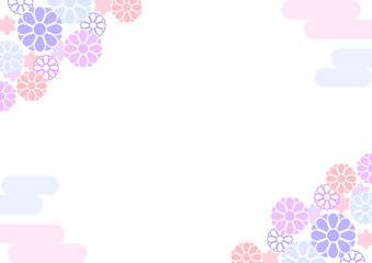 背景　和風の花柄の枠　青と紫