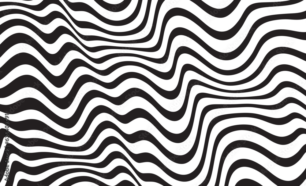 Aufkleber Abstract background in black and white with wavy lines pattern. Trendy wavy background. Vector illustration of striped pattern with optical illusion.
