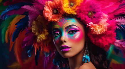 Attractive woman in a carnival mask, created with Generative AI technology.