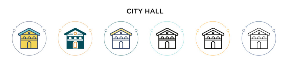City hall icon in filled, thin line, outline and stroke style. Vector illustration of two colored and black city hall vector icons designs can be used for mobile, ui, web