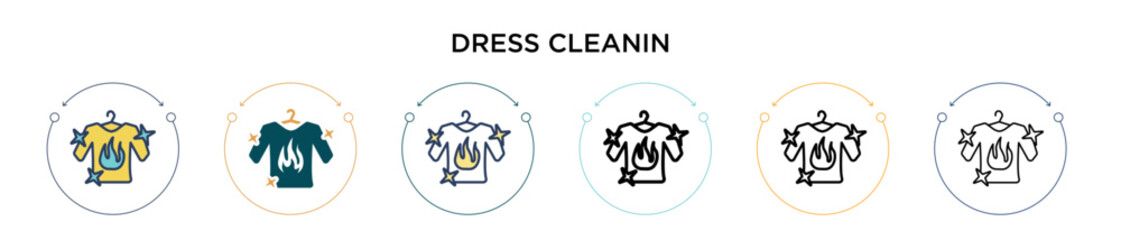 Dress cleanin icon in filled, thin line, outline and stroke style. Vector illustration of two colored and black dress cleanin vector icons designs can be used for mobile, ui, web