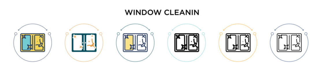 Window cleanin icon in filled, thin line, outline and stroke style. Vector illustration of two colored and black window cleanin vector icons designs can be used for mobile, ui, web