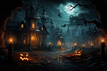 Poster Halloween digital painting with generative Ai.