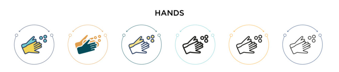 Obraz premium Hands icon in filled, thin line, outline and stroke style. Vector illustration of two colored and black hands vector icons designs can be used for mobile, ui, web