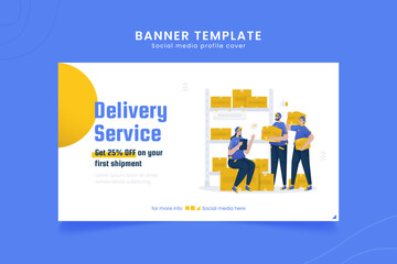 Shipping service team courier illustration on banner template