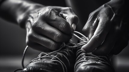 hands tying shoes
