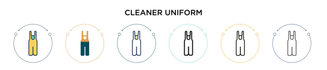 Cleaner uniform icon in filled, thin line, outline and stroke style. Vector illustration of two colored and black cleaner uniform vector icons designs can be used for mobile, ui, web