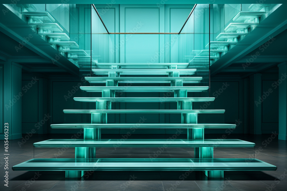 Leinwandbilder a minimalist modern staircase with floating steps and glass railings, creating an illusion of weight