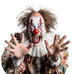 Clown trying to scare / surprise someone on transparent background PNG