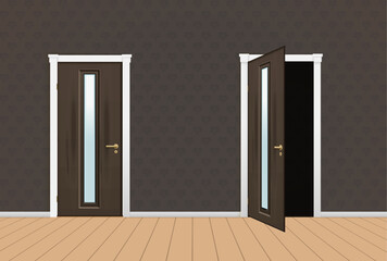 Open door digital vector illustration on a Yellow background. Futuristic science fiction concept of doorway.