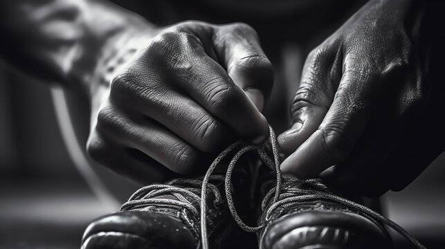 hands tying shoes