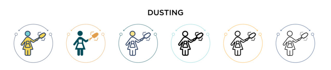 Dusting icon in filled, thin line, outline and stroke style. Vector illustration of two colored and black dusting vector icons designs can be used for mobile, ui, web