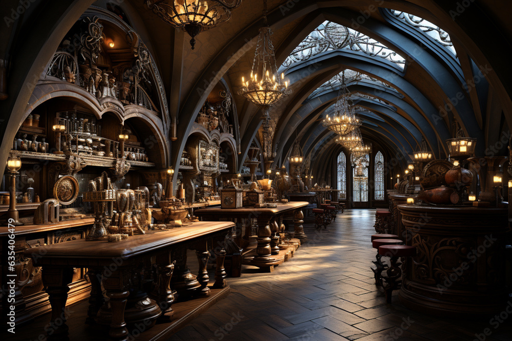 Poster A wine cellar with a barrel-vaulted ceiling and spotlights that highlight key sections of the collection.  Generative AI technology.