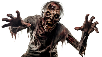 Scary zombie on transparent background - obrazy, fototapety, plakaty