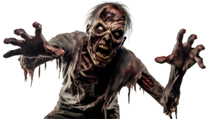 Scary zombie on transparent background
