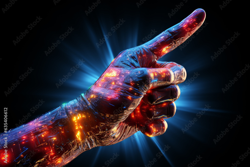 Aufkleber Beautiful illustrations abstract Hand index finger points to NFT Token symbol icon on a multicolor bright background. Generative AI technology.