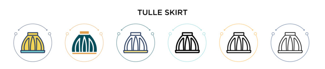 Obraz premium Tulle skirt icon in filled, thin line, outline and stroke style. Vector illustration of two colored and black tulle skirt vector icons designs can be used for mobile, ui, web