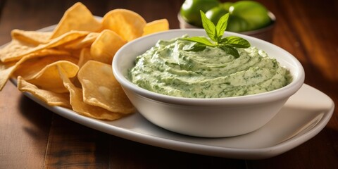 Spinach dip, a creamy green delight, a must-have party crowd-pleaser. A vibrant gathering, where dip and conversation flow. 🍃🧀🥖 - obrazy, fototapety, plakaty