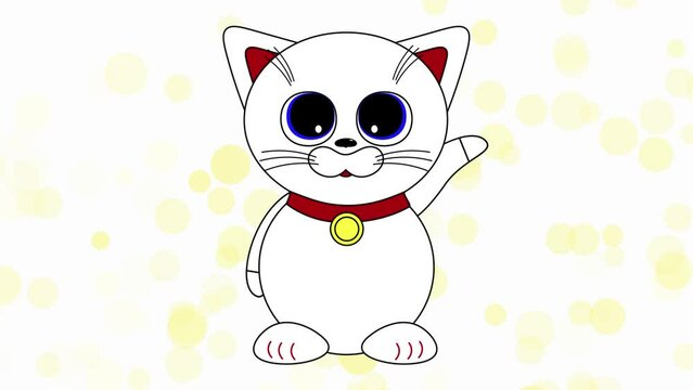 animation, cartoon, video, footage, movement. The figurine of the cat Maneki-neko waving his paw brings good luck and wealth