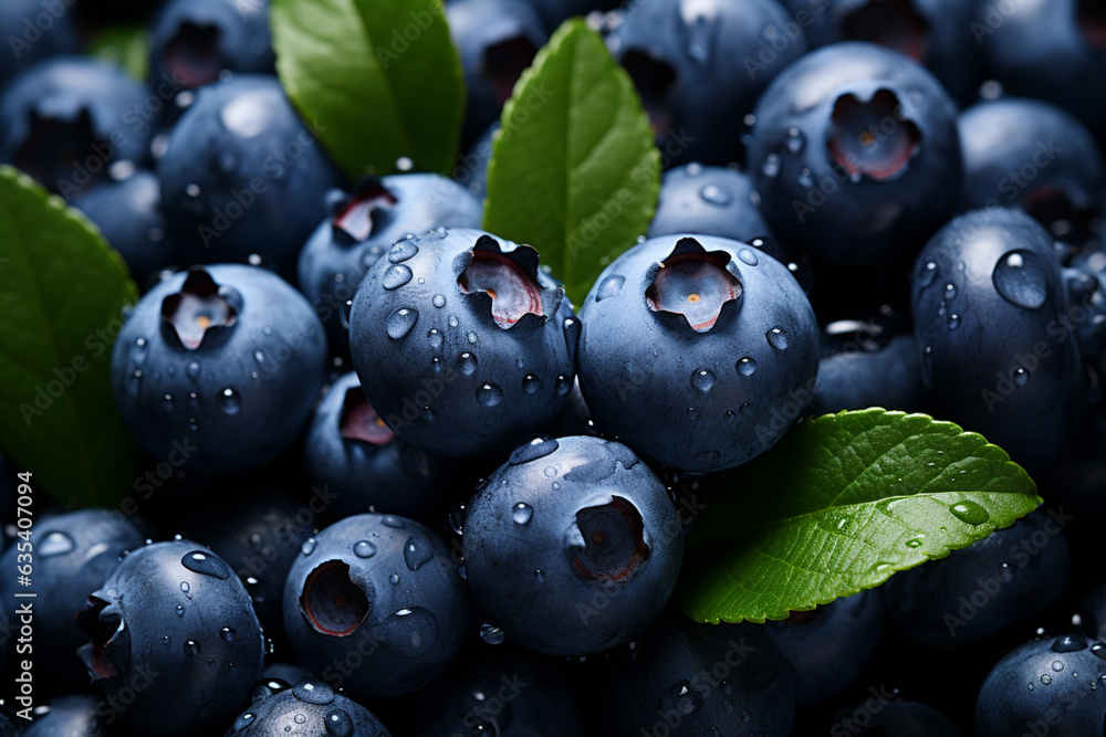 Poster Beautiful trends blueberry pattern texture background. Macro photography view. Generative AI technology.