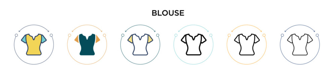 Obraz premium Blouse icon in filled, thin line, outline and stroke style. Vector illustration of two colored and black blouse vector icons designs can be used for mobile, ui, web