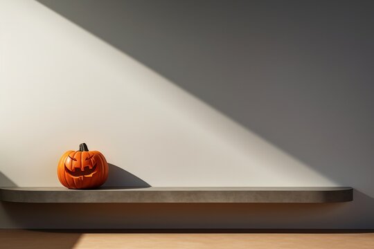 Halloween pumpkins on podium. Halloween theme with minimal background for product presentation. 3d render, Generative AI illustration.