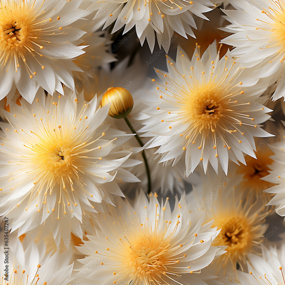Aufkleber Beautiful trends dandelions pattern texture background. Macro photography view. Pattern for tiles. Generative AI technology.