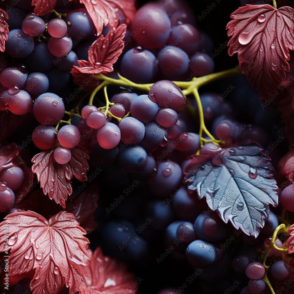 Fototapete Beautiful trends grape pattern texture background. Macro photography view.  Pattern for tiles. Generative AI technology.