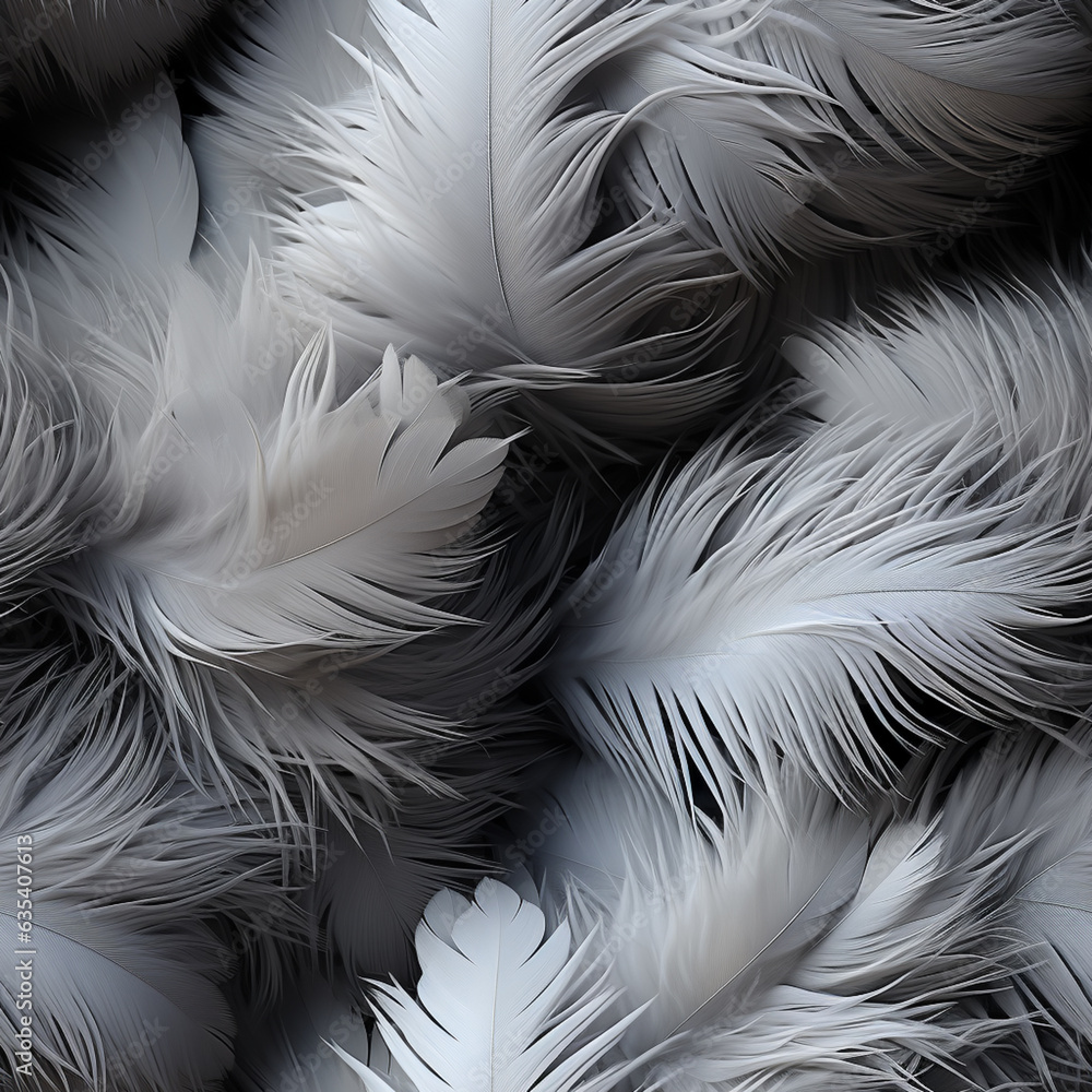 Aufkleber Monochrome trends feather pattern texture background. Macro photography view.  Pattern for tiles. Generative AI technology.