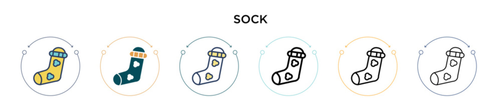 Sock icon in filled, thin line, outline and stroke style. Vector illustration of two colored and black sock vector icons designs can be used for mobile, ui, web
