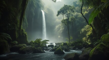 A beautiful shot of a Waterfall in the jungle