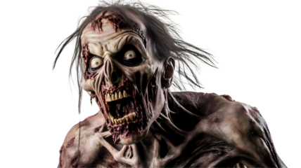 Terrifying zombie on transparent background