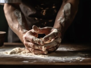 close up of hands kneading dough