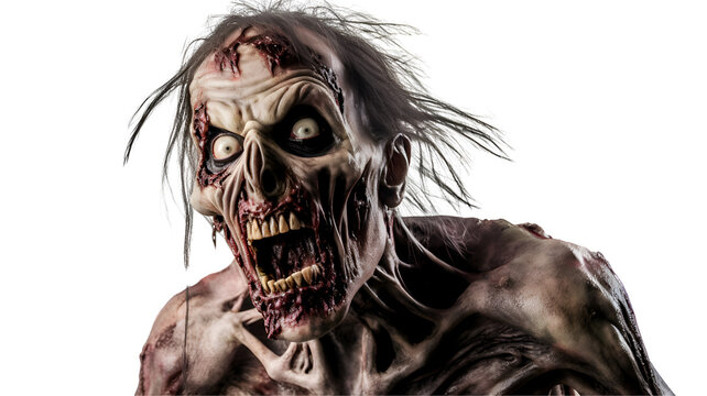 Terrifying zombie on transparent background