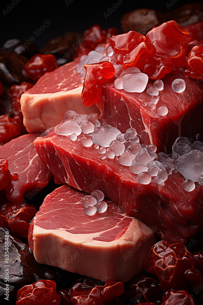 Poster fresh and raw meat. whole piece of red meat ready to cook on the grill or bbq. pattern for tiles. ge