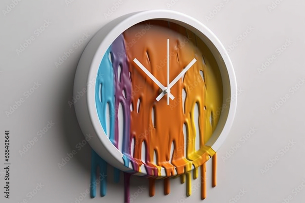 Leinwandbilder a minimalist wall clock with subtle paint drips on the face, adding a unique and artistic touch to a