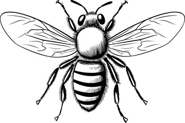 Bee black outline sketch isolated
