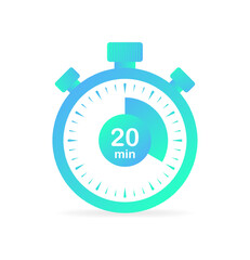 Stopwatch icon. Flat, color, minute timer, 20 minutes left. Vector illustration