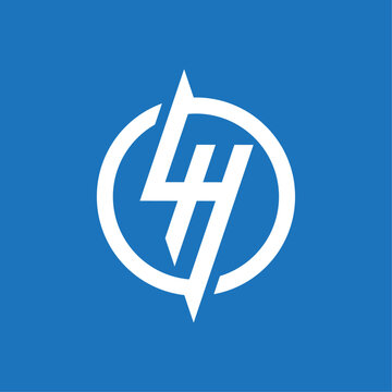 Creative minimal line art icon logo, LH monogram logo with blue background