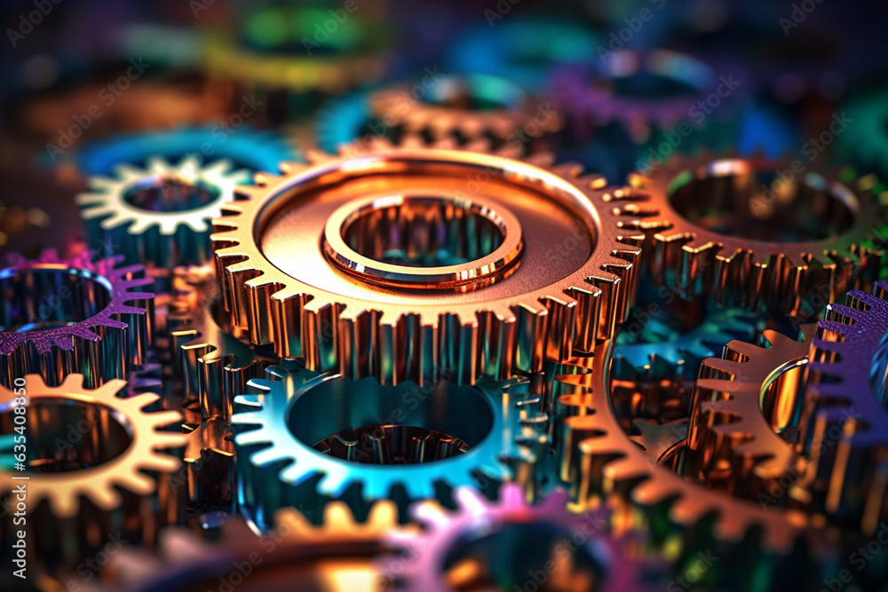 Poster an image of gears meshing together, symbolizing the interplay and synchronization of data management