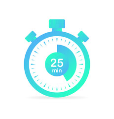 Obraz premium Stopwatch icon. Flat, color, minute timer, 25 minutes left. Vector illustration