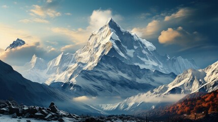 A mountain peak covered in snow. AI generated