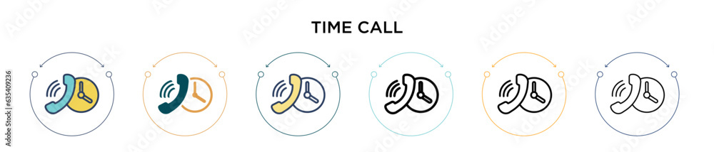 Poster time call icon in filled, thin line, outline and stroke style. vector illustration of two colored an