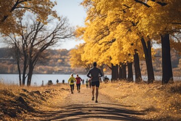 Fototapeta premium Colorful Trail Run Trail runners sprinting - stock photo concepts
